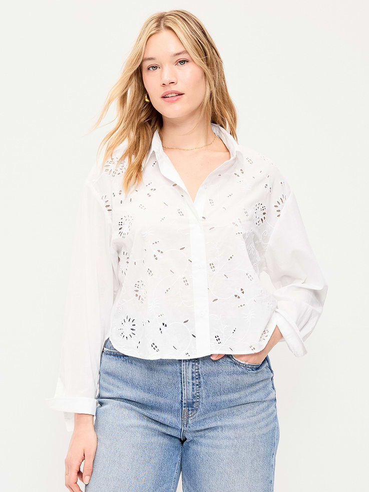Image number 5 showing, Cropped Eyelet Button-Down Shirt