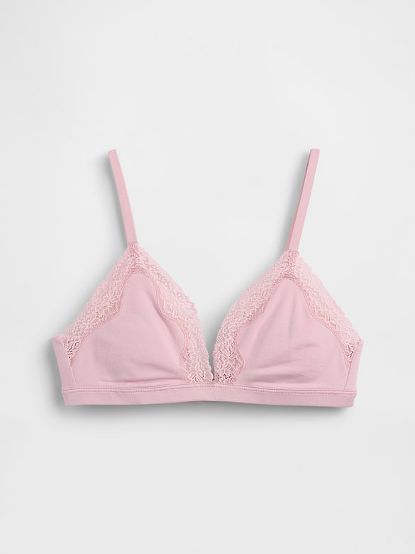 Organic Stretch Cotton Lace-Trim Triangle Bra