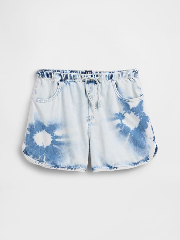 Kids High Rise Tie-Dye Denim Easy Shorts
