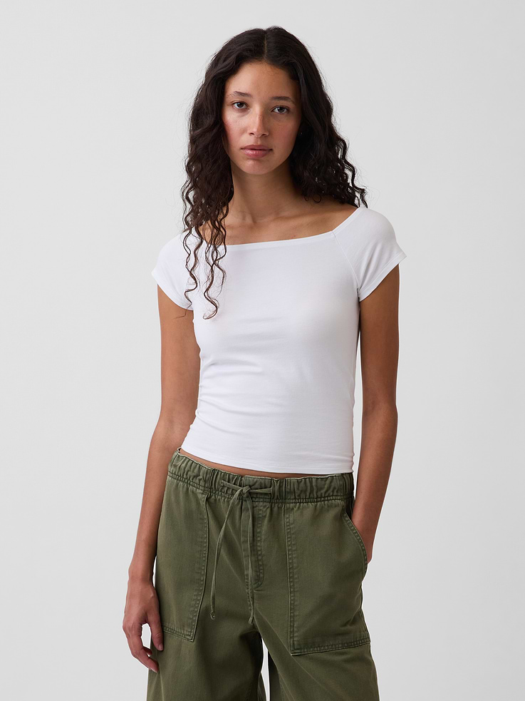 Image number 1 showing, CloseKnit Jersey Off-Shoulder Crop T-Shirt