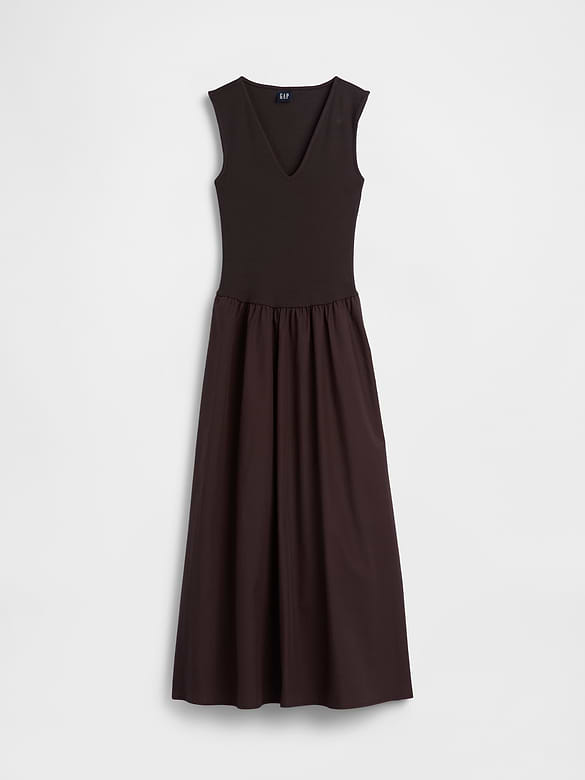 Mixed Media Drop-Waist Maxi Dress
