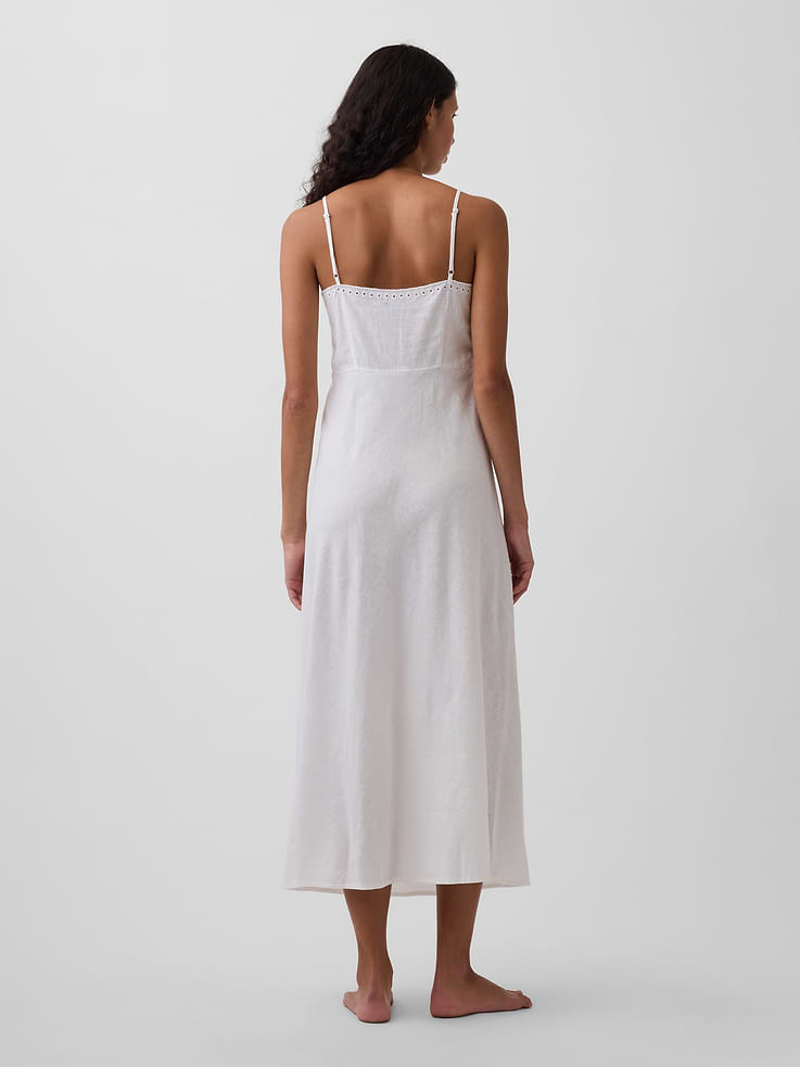 Image number 3 showing, Linen-Blend Embroidered Midi Dress