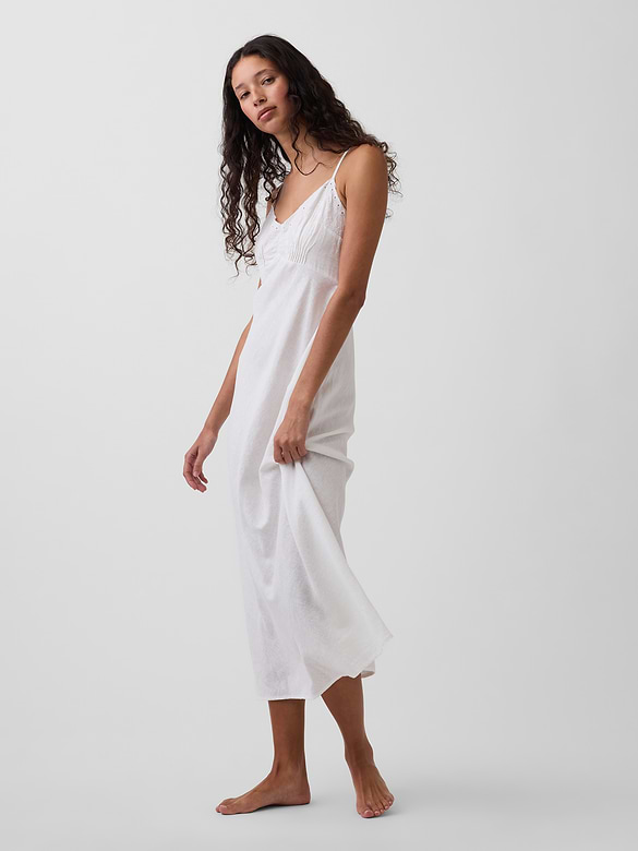 Linen-Blend Embroidered Midi Dress