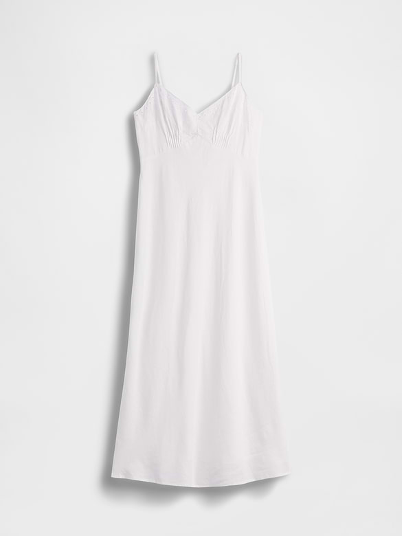 Linen-Blend Embroidered Midi Dress