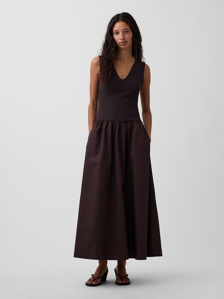 Image number 1 showing, Mixed Media Drop-Waist Maxi Dress