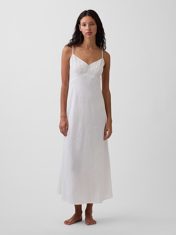 Linen-Blend Embroidered Midi Dress