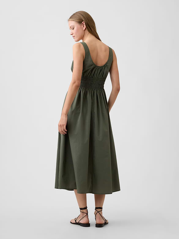 Smocked Tie-Front Midi Dress