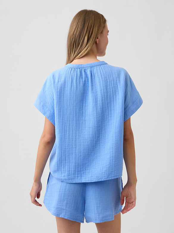 Relaxed Button-Up Gauze Top