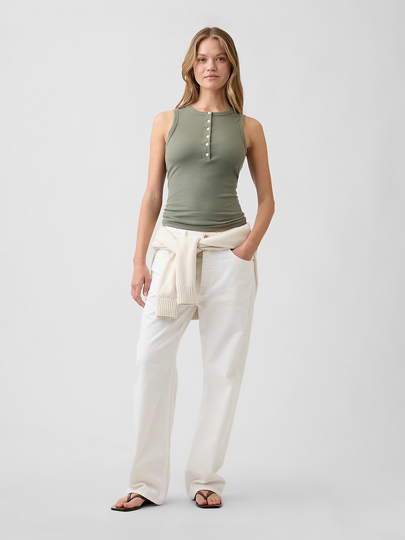 Ribbed Henley Tank Top