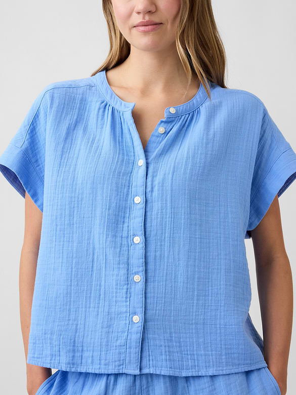 Relaxed Button-Up Gauze Top