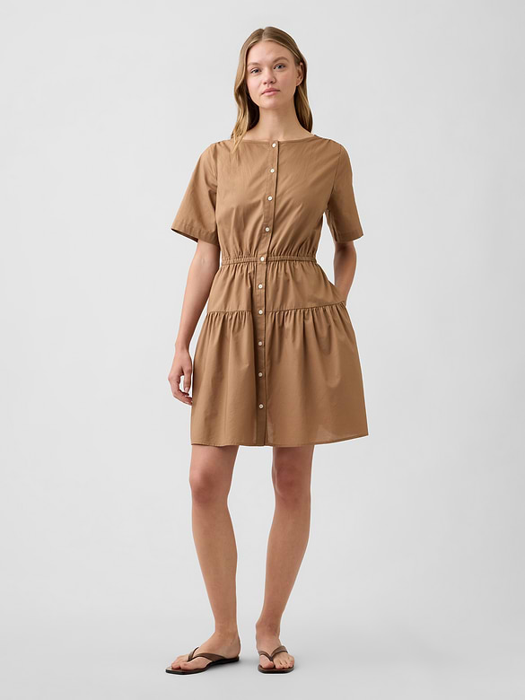 Poplin Button-Up Mini Dress