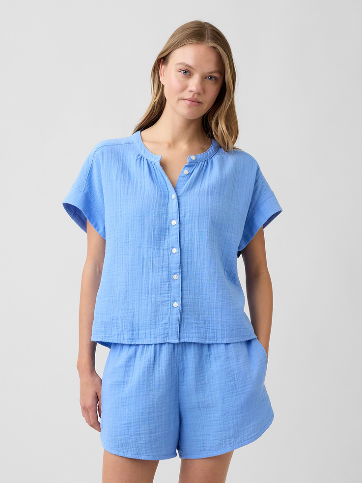 Image number 1 showing, Relaxed Button-Up Gauze Top