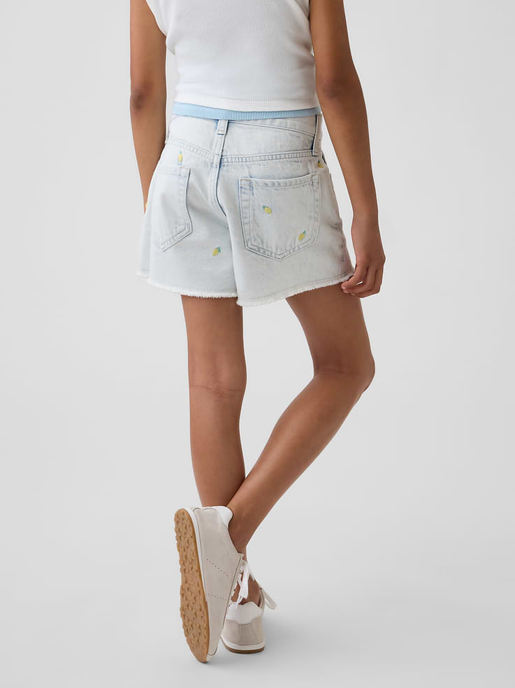 Image number 4 showing, Kids Low Rise Stride Embroidered Lemon Denim Shorts