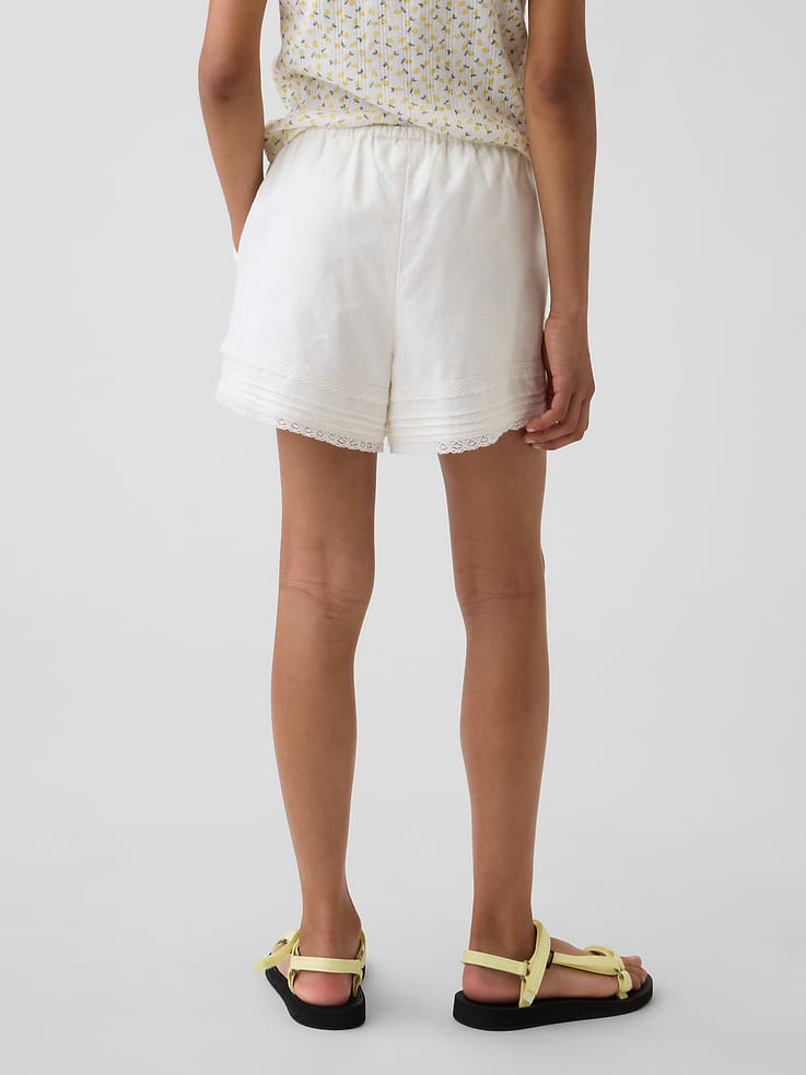 Image number 4 showing, Kids Linen-Cotton Lace-Trim Easy Shorts