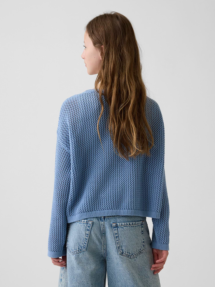 Image number 3 showing, Kids 100% Cotton Crochet Oversized Graphic Sweater
