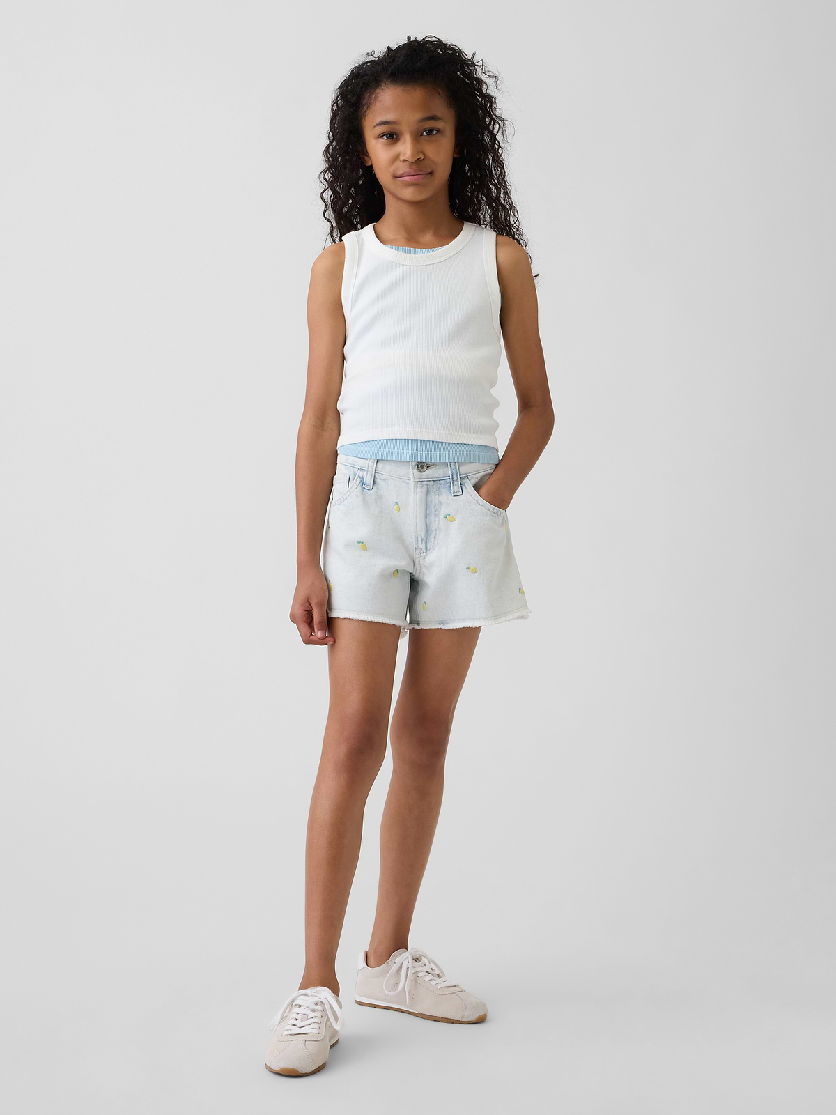 Kids Low Rise Stride Embroidered Lemon Denim Shorts