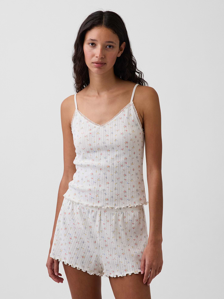 L'image numéro 1 présente Camisole de pyjama à ourlet ondulé en tricot pointelle