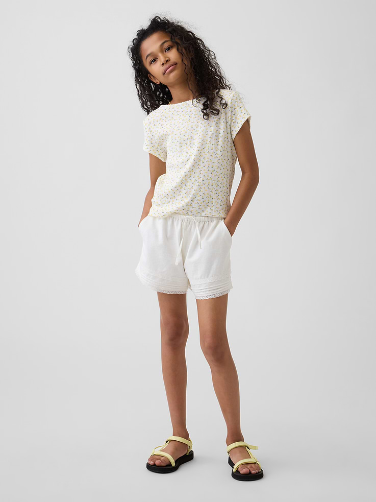 Image number 1 showing, Kids Linen-Cotton Lace-Trim Easy Shorts