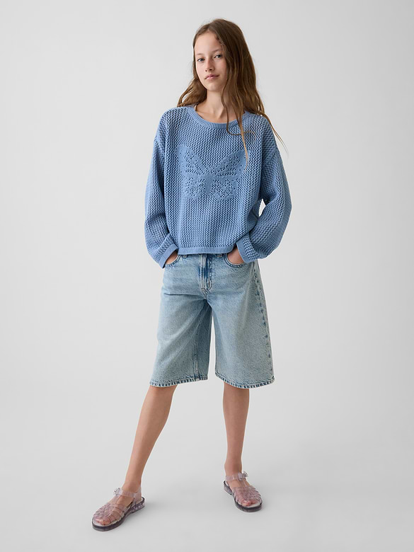 Kids 100% Cotton Crochet Oversized Graphic Sweater