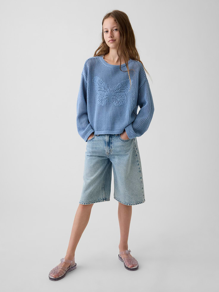 Image number 4 showing, Kids 100% Cotton Crochet Oversized Graphic Sweater