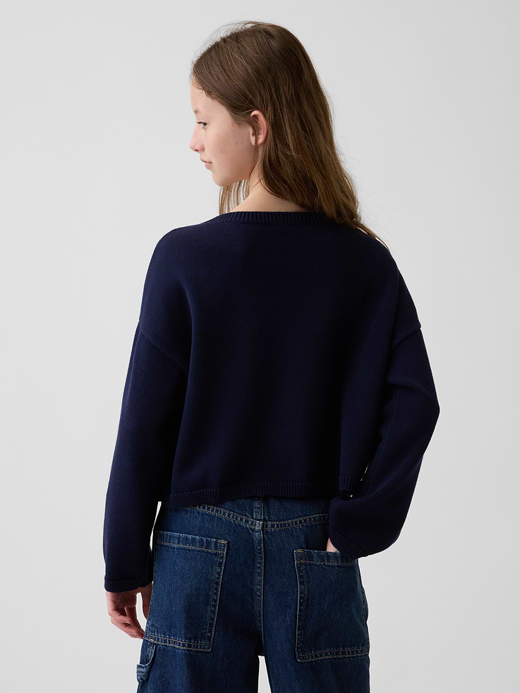 Image number 3 showing, Kids100% Cotton Crochet Oversized Americana Sweater
