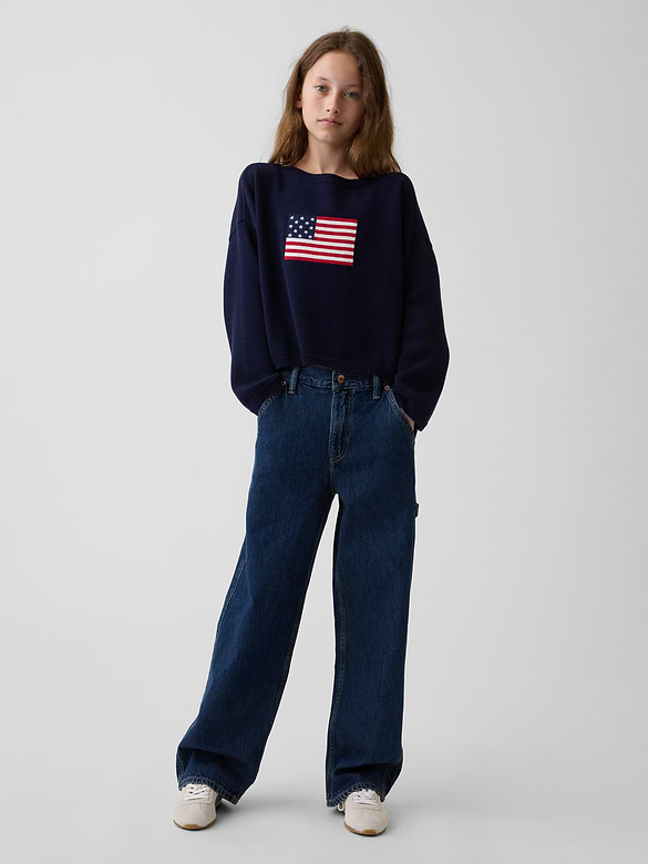 Kids100% Cotton Crochet Oversized Americana Sweater