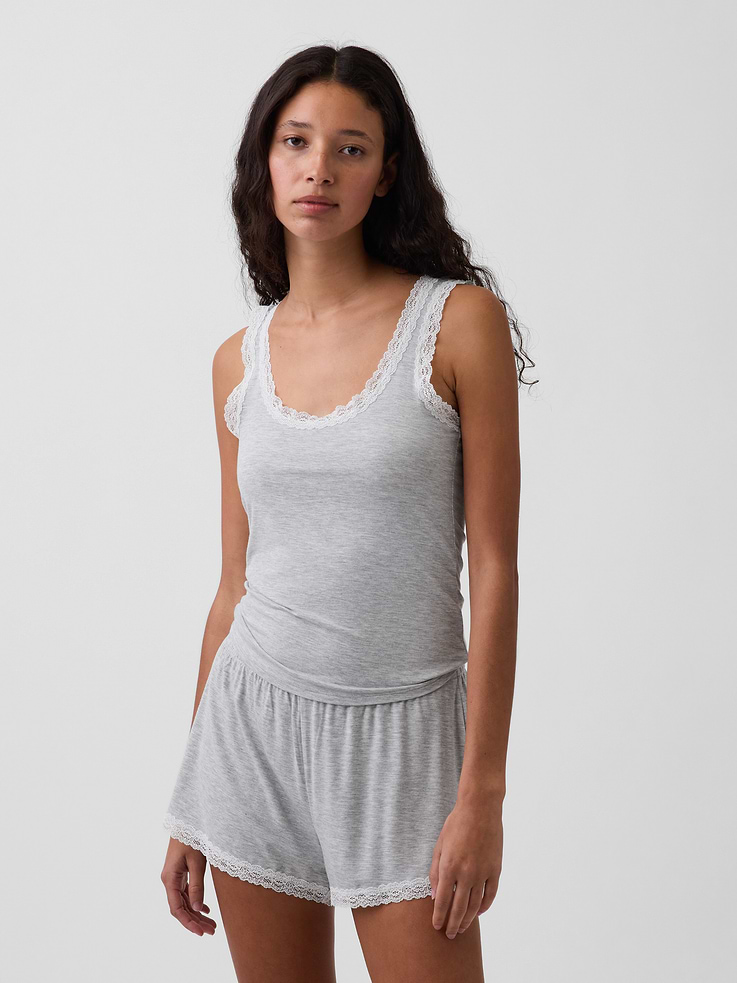 Image number 1 showing, SoftMade Modal Lace-Trim PJ Tank Top
