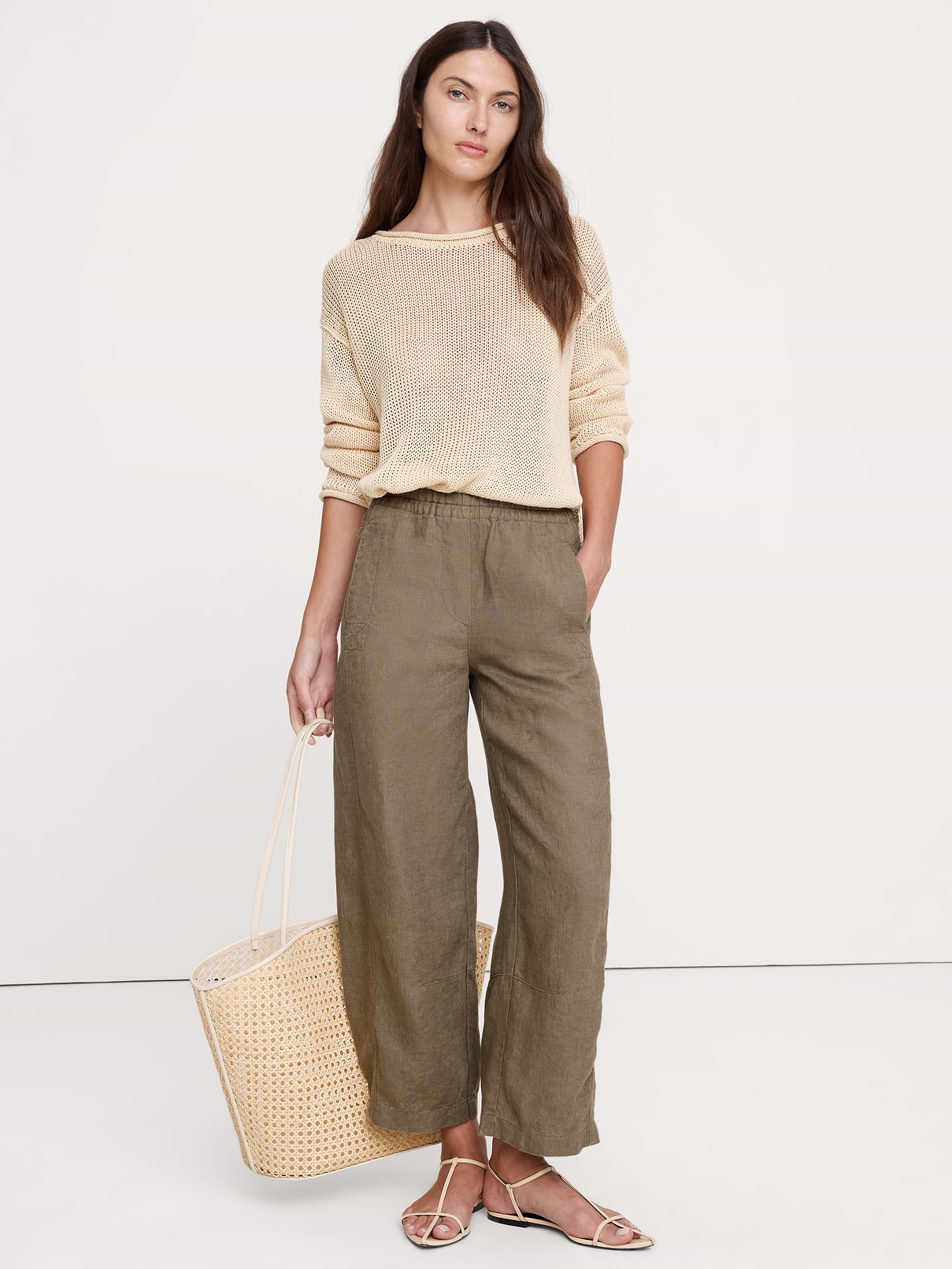 Mid-Rise Relaxed Painter Pull-On Pant in Linen