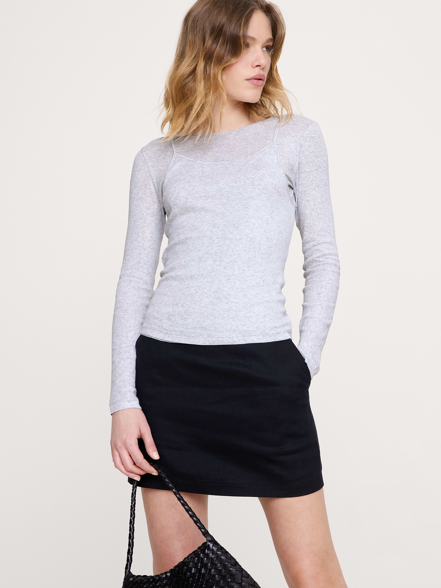 Image number 1 showing, Airy Cotton Layered Long-Sleeve T-Shirt
