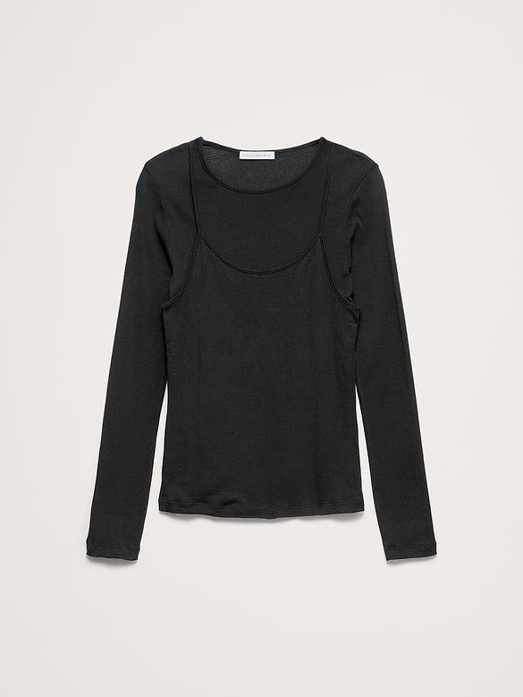 Airy Cotton Layered Long-Sleeve T-Shirt