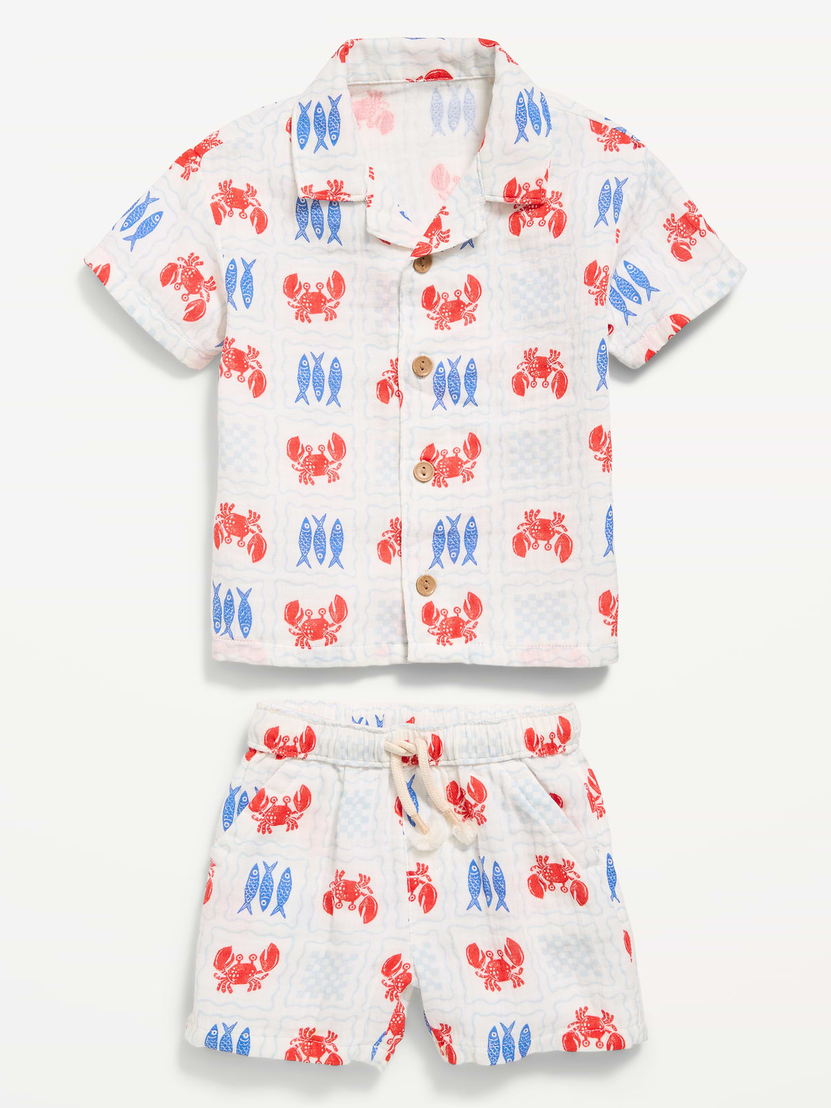 L'image numéro 2 présente Ensemble short et chemise à tissage double à motif pour bébé