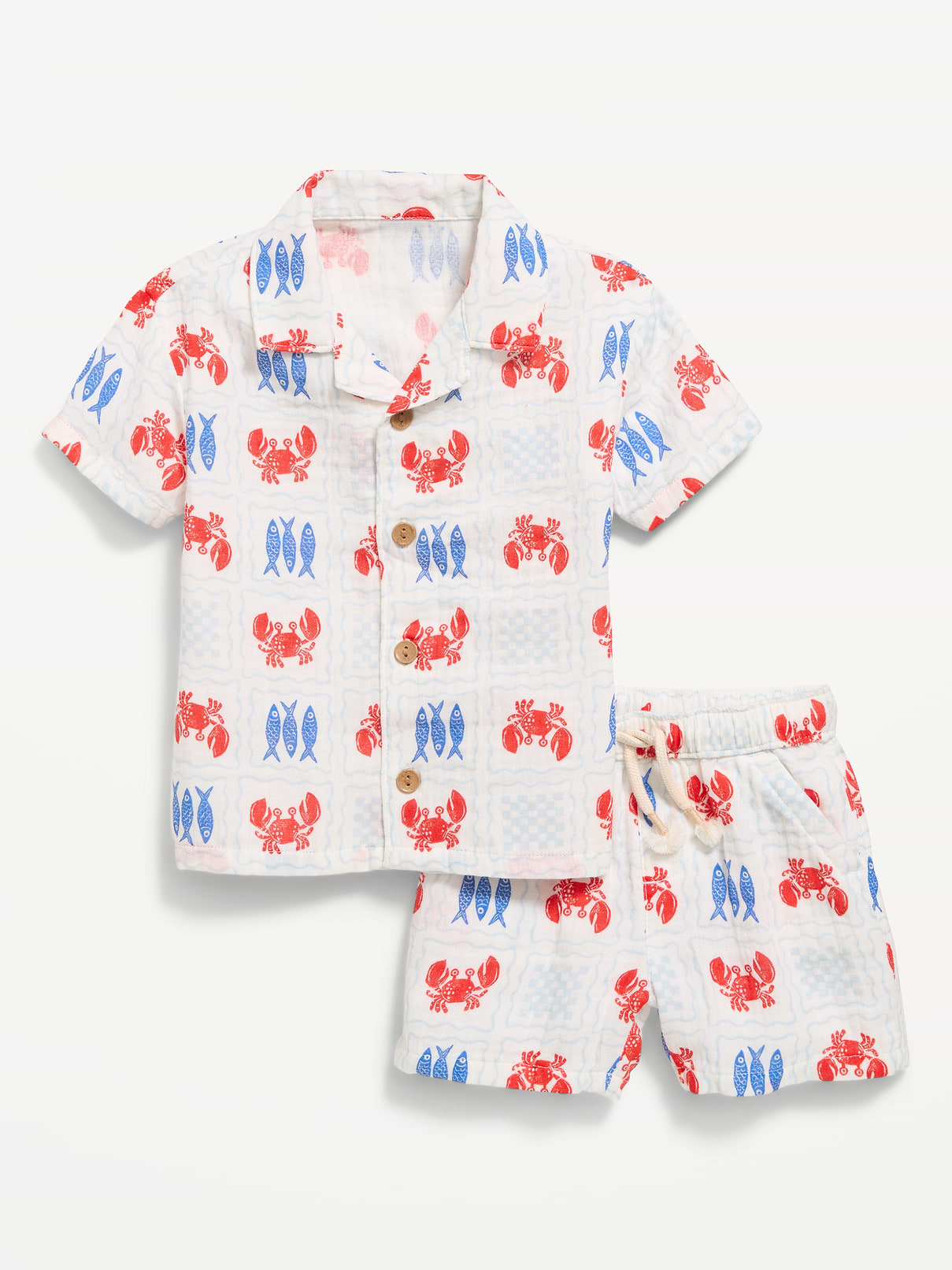 L'image numéro 1 présente Ensemble short et chemise à tissage double à motif pour bébé