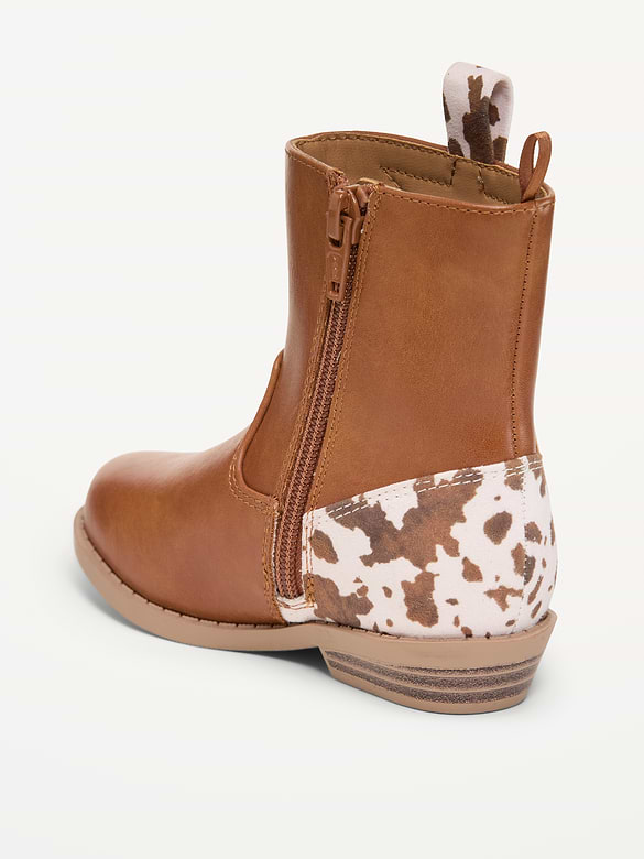 Faux-Leather Side-Zip Western Boots for Toddler Girls