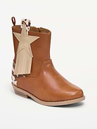 Image number 1 showing, Faux-Leather Side-Zip Western Boots for Toddler Girls