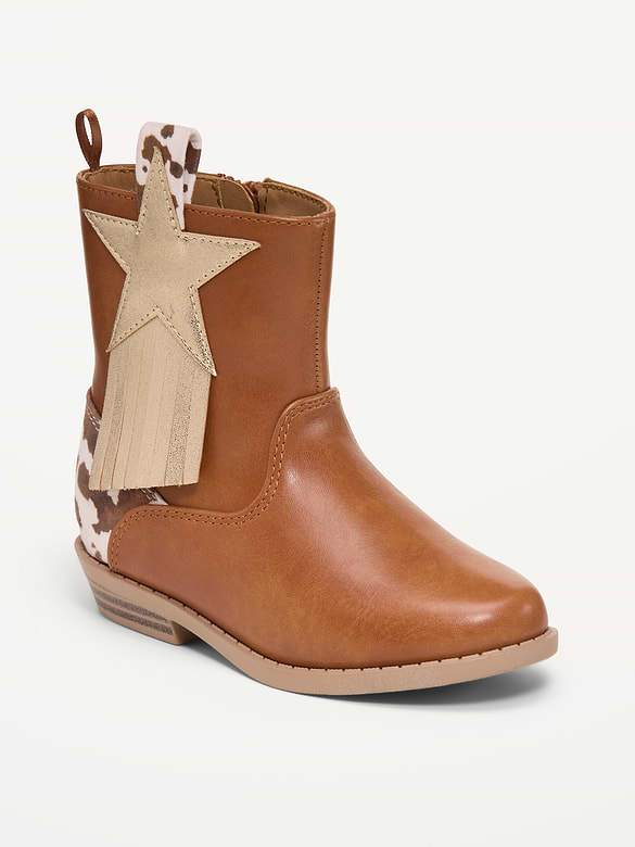 Faux-Leather Side-Zip Western Boots for Toddler Girls
