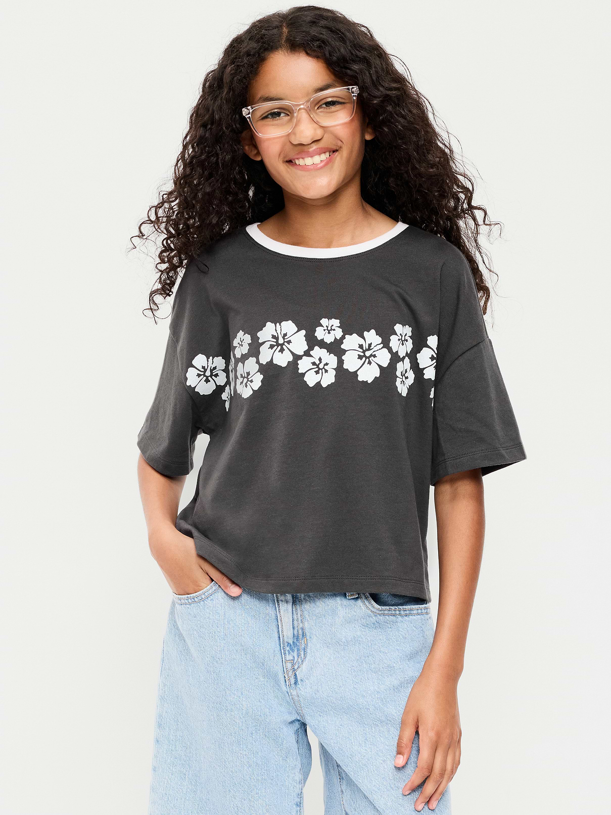 Oversized Short-Sleeve Cropped T-Shirt for Girls