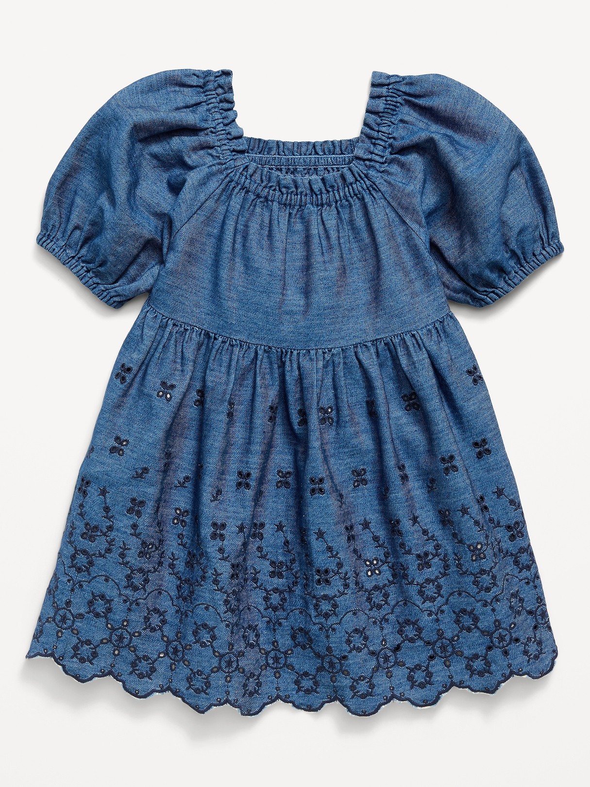 Fit and Flare Puff-Sleeve Embroidered Dress for Toddler Girls