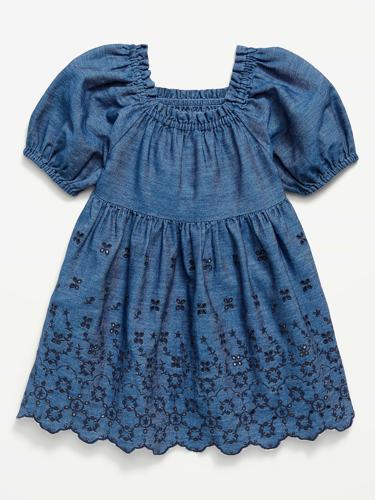 Fit and Flare Puff-Sleeve Embroidered Dress for Toddler Girls