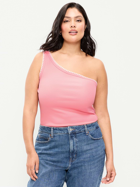 Ribbed One-Shoulder Tank Top