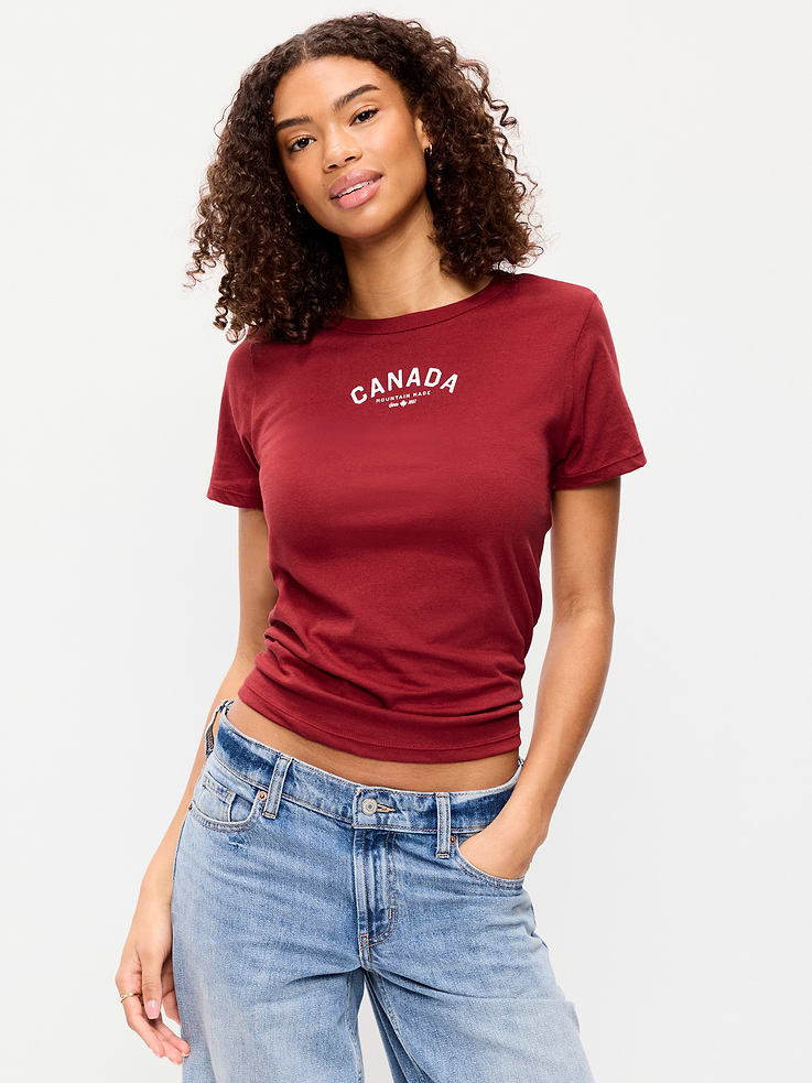 Image 1 of 9, rib-knit crew neck, short sleeves, graphic at front, Product #897562
