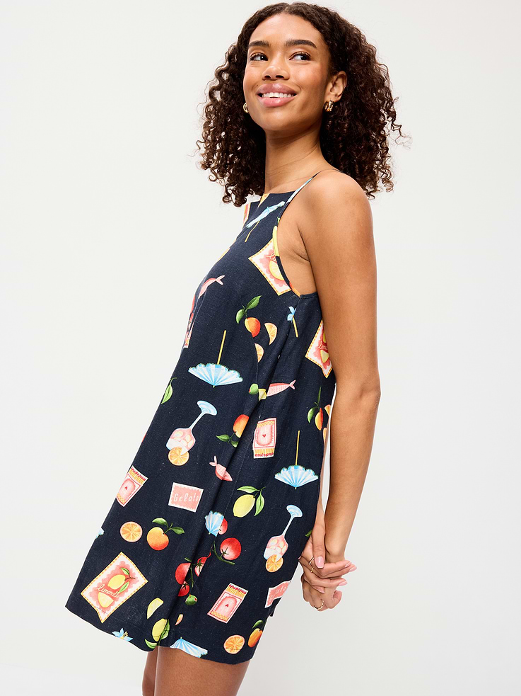 Image number 6 showing, Linen-Blend Apron-Neck Mini Shift Dress