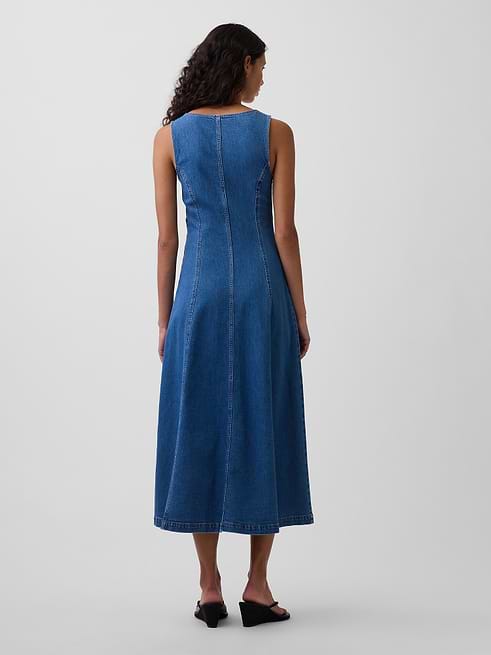 gap midi denim dress Women's Seamed Zip-Front by Medium Wash Size XXS out of office - trending Color:Terracota Sparkly Strapless Floral Corset Womens dresses hits below the knee