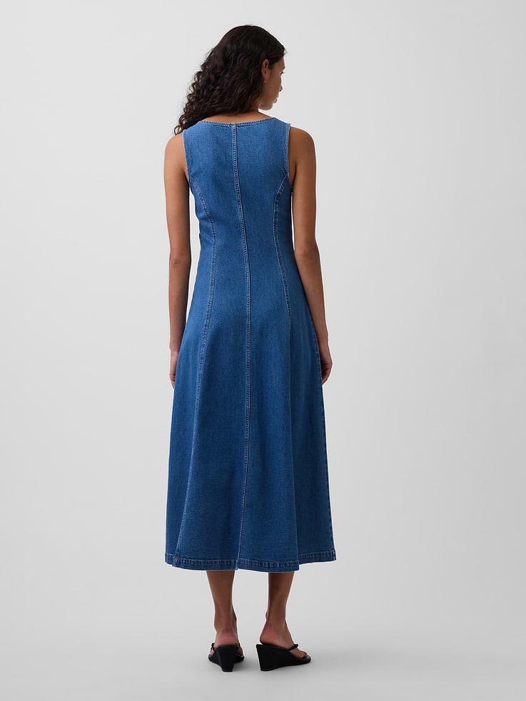 Image number 2 showing, Denim Seamed Zip-Front Midi Dress