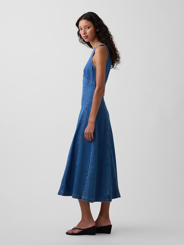 Image number 3 showing, Denim Seamed Zip-Front Midi Dress