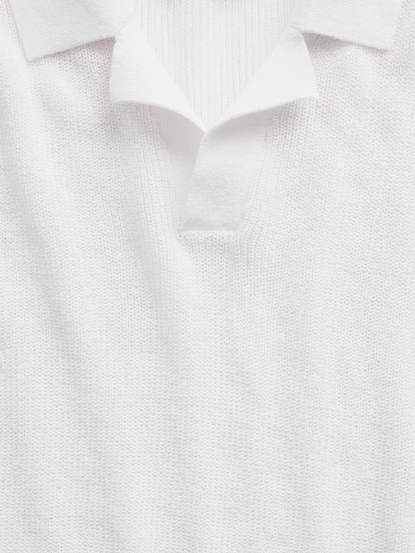 Linen-Blend Camp Polo Sweater Shirt