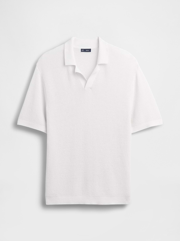 Linen-Blend Camp Polo Sweater Shirt