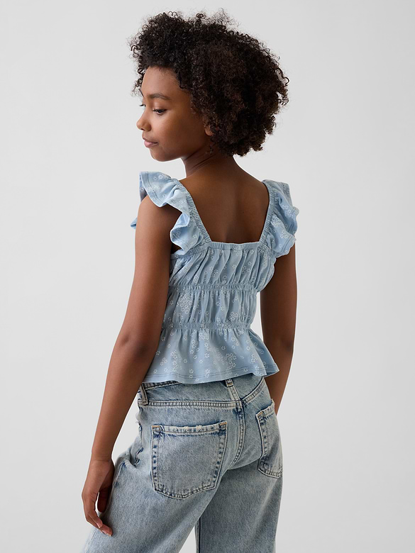 Kids Flutter-Sleeve Smocked Peplum Top