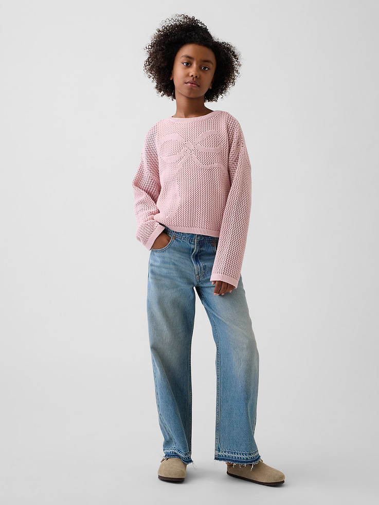 Image number 4 showing, Kids 100% Cotton Crochet Oversized Graphic Sweater