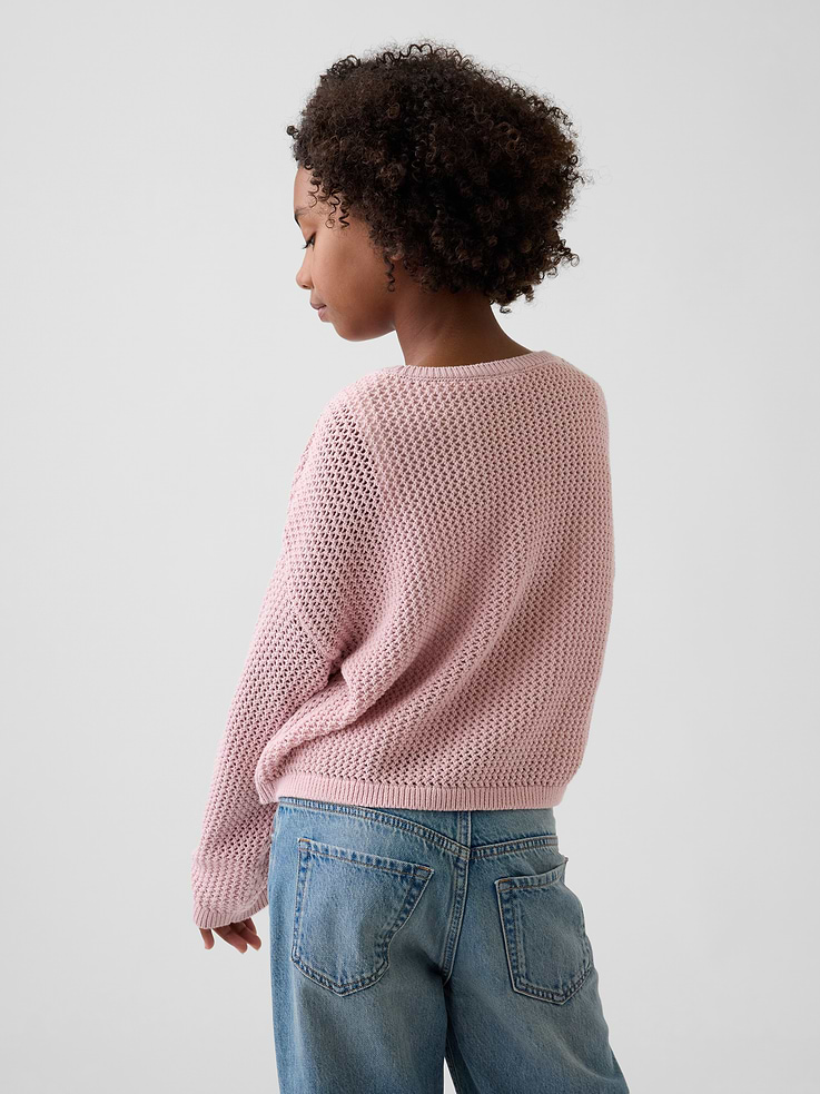 Image number 3 showing, Kids 100% Cotton Crochet Oversized Graphic Sweater