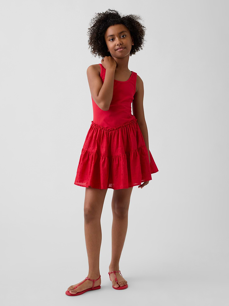 Image number 1 showing, Kids Mixed Media Tiered Tank Dress